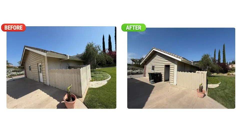 Before and after of Yorba Linda home exterior repaint by Dream Painting, showing updated siding and trim