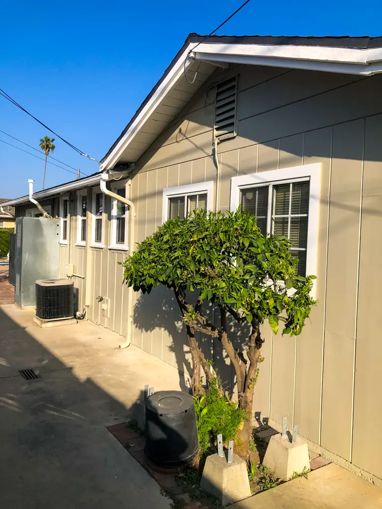 After house exterior painting San Gabriel beige wood siding white trim professional painters Dream Painting
