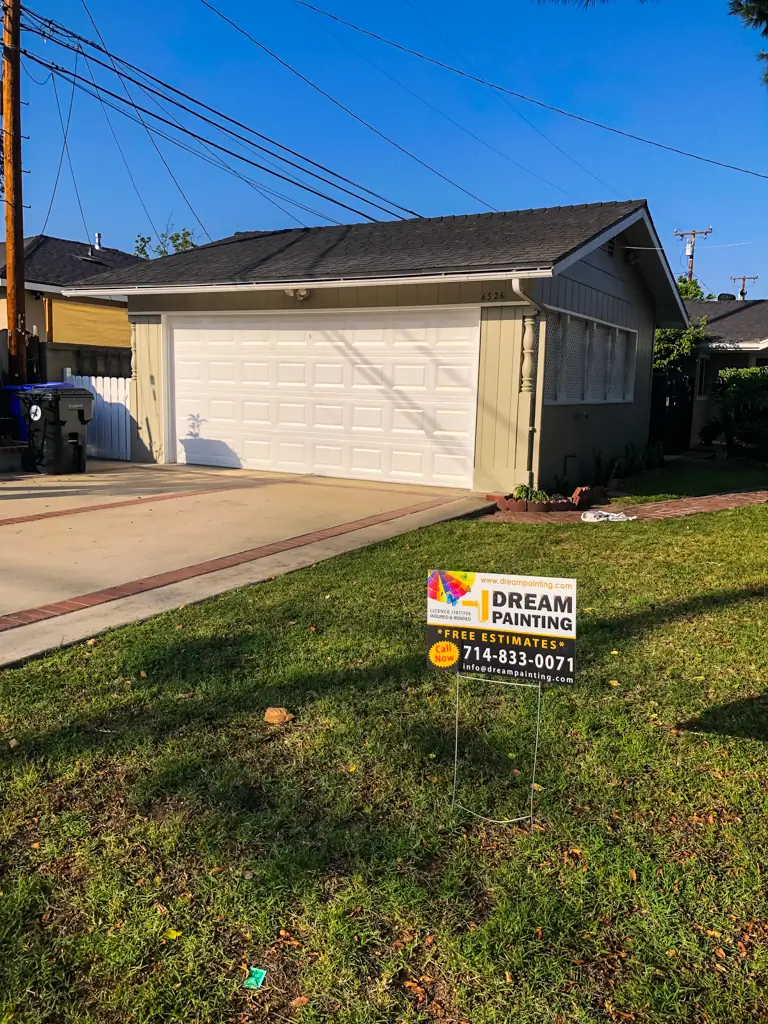 After complete exterior painting project San Gabriel Dream Painting contractors garage house fresh paint results